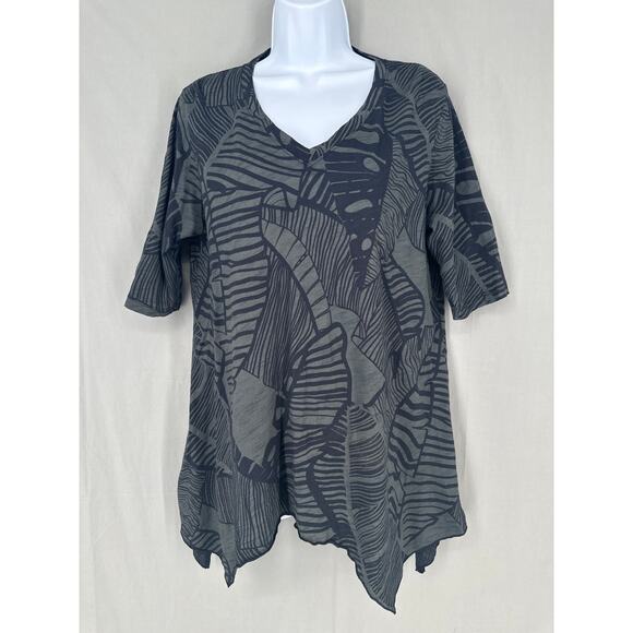 iCantoo Top Womens Small Green Floral Tunic Black Lagenlook Artsy Flowy Boho6 - Picture 1 of 7